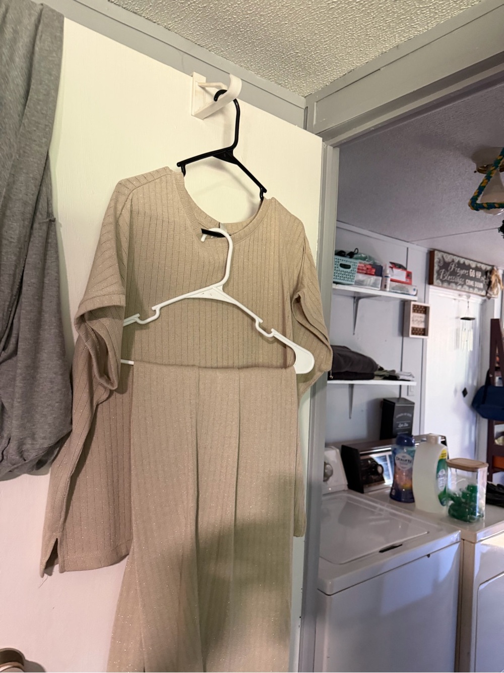 Cato Shimmery Beige Ribbed Midi Dress